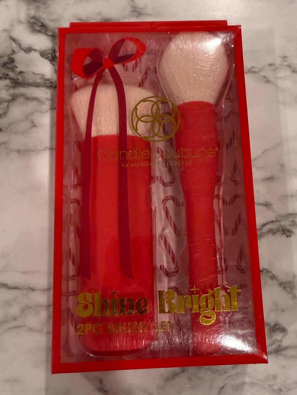New Red & White 2-Piece Makeup Brush Set
